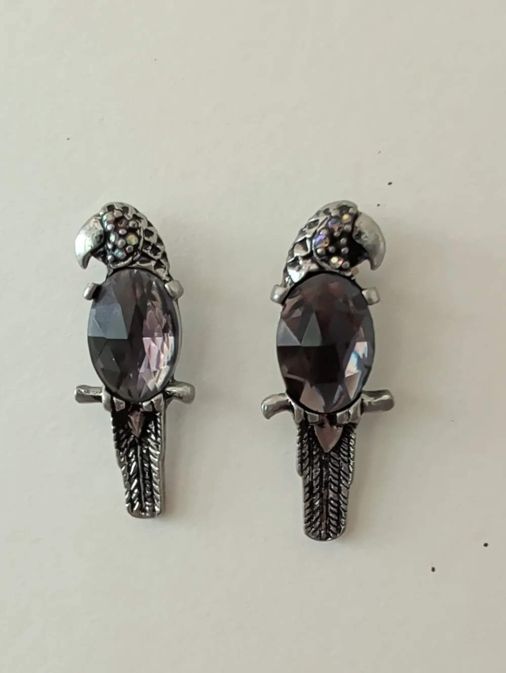 Parrot-Shaped Stud Earrings with Gray/Purple/Brown Faceted Stones - Chicos.